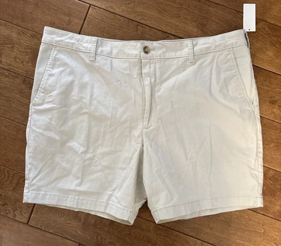 Pantalones Cortos Chinos Izod Agua Salada Para Hombres 42W 7" Elastizados Frente Plano Plateado Abedul Caqui Foto 1 de 4