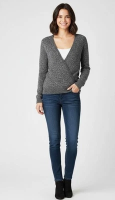 RVCA Womens Medium Gray Black Wrap Cardigan Sweater Long Sleeve Soft Knit Versat - Image 1 of 4
