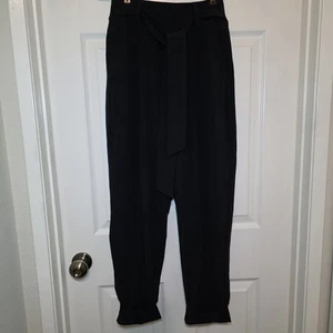 Athleta Womens 4 Cardiff Pants Trousers Black Tie Front Tapered Cuffed Leg - Picture 1 of 7