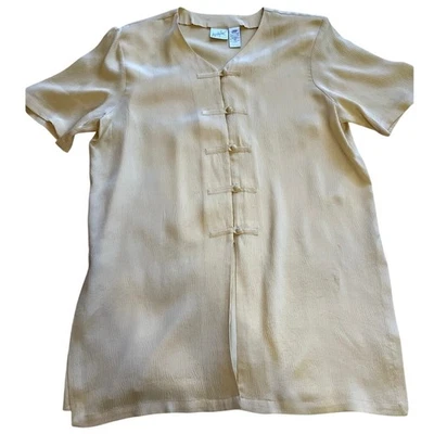 Blusa Grande De Colección Jacqueline Ferrar Rana Lazo Abotonada Manga Corta Seda Amarilla Foto 1 de 4