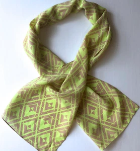 Rebecca Taylor Womens Scarf Size OS Yellow Green Beige Silk Printed Design - Picture 1 of 3
