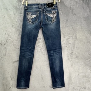 Miss Me Damen Gr. 26 Skinny Jeans Cross Pocket Strass Schmuck Western Rodeo - Bild 1 von 18