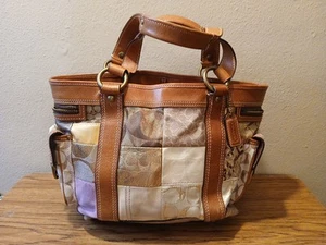 Coach Patchwork Canvas Leather Shoulder - Picture 1 of 15