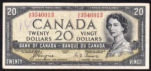 Canada 1954 $20 Twenty Dollar Devils Face Banknote Coyne - Towers A/E 03540913 - Picture 1 of 2