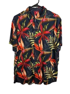 Guess Los Angeles XL Kurzarm Hawaii Hemd Schwarz Rot Tropical Blumen Oberteil - Bild 1 von 5