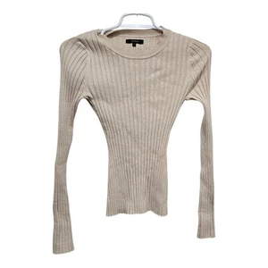 Quince Small Heather Oatmeal Cotton Cashmere Ribbed Long Sleeve Sweater - Picture 1 of 11