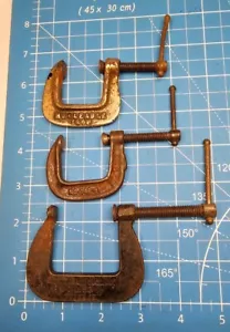 3 Vintage Small C-Clamps USA 1”, 1”, 1.5” Cincinnati Tool, B&C, Malleable Tool - Picture 1 of 12