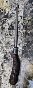 VINTAGE HIRSCHGEWEIH HORNGRIFF KOHLENSTOFFSTAHL mit STERLING BAND SCHLEIF/MESSERSCHÄRFER - Bild 1 von 9