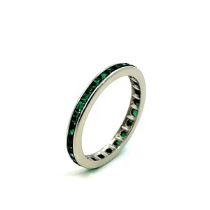 14K White Gold Emerald Eternity Band 2.5mm Size 6.5 - Picture 1 of 9