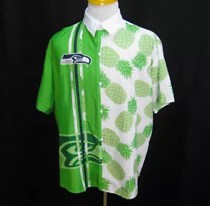 SEATTLE SEAHAWKS Men's (Size XL) Green & White Hawaiian Aloha Button Front Shirt - Imagen 1 de 4