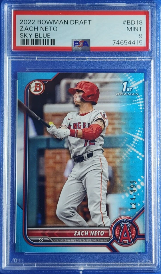 Zach Neto 2022 Bowman Draft Sky Blue BD-18 PSA 9 Mint Angels Rookie Card 124/499 - Image 1 of 2