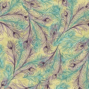 Fabric Peacock Feathers Purple Teal Susan Wingett Cotton 1/4 yard - Picture 1 of 3