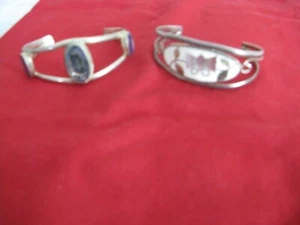 2 Vintage Alpaka Silber Mexiko Abalone + Intarsien Armbänder - Bild 1 von 8