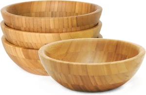 Bamboo Wood Salad Bowls, Small, 7" Diameter X 2.25" Height, Set of 4 Bowls - Picture 1 of 8