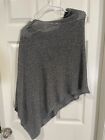 Minnie Rose Dark Gray Open-knit Fringe Trim Poncho Pullover Sweater Shrug O/s