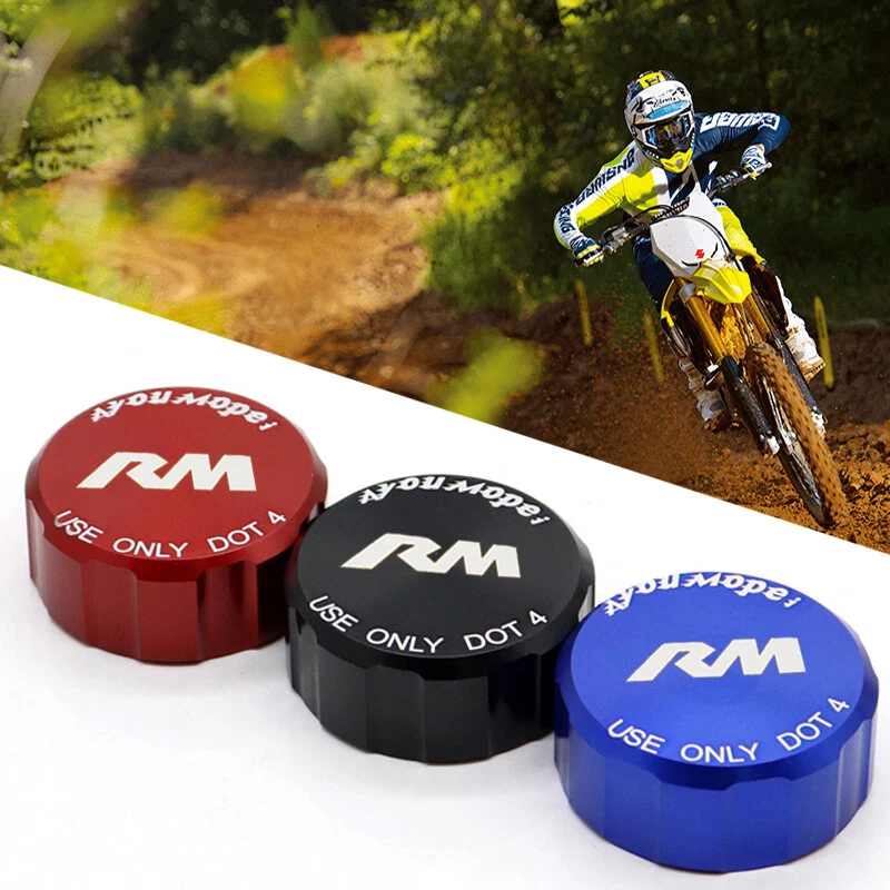 Cubierta de tapa de aceite de líquido de frenos trasero CNC LOGOTIPO RM para SUZUKI RM80 RM85 RM125 RM250 Foto 1 de 4