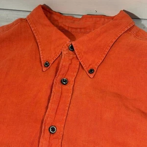 Vintage Eddie Bauer 100% Linen Button Up Shirt Mens Sz XL Orange Long Sleeve - Picture 1 of 9