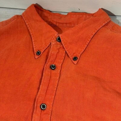 Vintage Eddie Bauer 100% Linen Button Up Shirt Mens Sz XL Orange Long Sleeve - Image 1 of 4