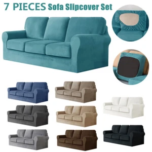 7-Piece Stretch Sofa Slipcover Set for 3 Seater Couch Separate Backrest Cushions - Picture 1 of 94