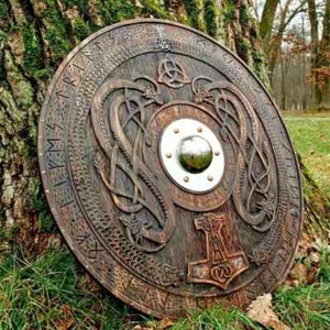 Mittelalter Schild Wikinger Schild 24 Zoll Holzschild Schwermetall Nordisch H... - Bild 1 von 5