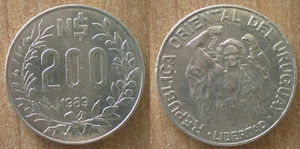 Uruguay 200 Pesos 1989 Pesos South America Coin Articas Free Shiping Worldwide - Picture 1 of 3