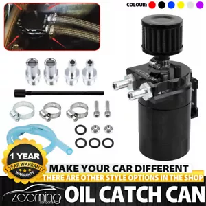 BLACK OIL CATCH TANK RESERVOIR BREATHER CAN W/ FILTER CYLINDER ALUMINUM ENGINE - Foto 1 di 12