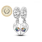 Two Piece Best Friend Charm For Bracelet Heart Charm Sterling Silver Charm