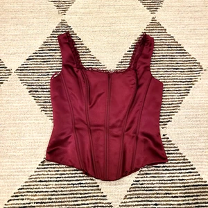 Vtg DaVinci Corset Top Women’s Sz 12 Red Merlot Satin Boning Ruffle Corset Goth - Picture 1 of 8
