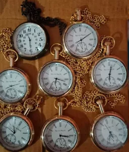 Lotto 8 orologi da tasca vintage elgin da collezione ottone antico orologio da tasca REGALO - Foto 1 di 4