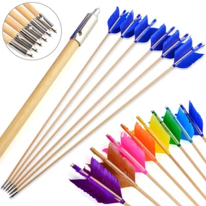 31" Archery Wood Arrows Natural Feathers Traditional Recurve Bow Longbow Target - Picture 1 of 40