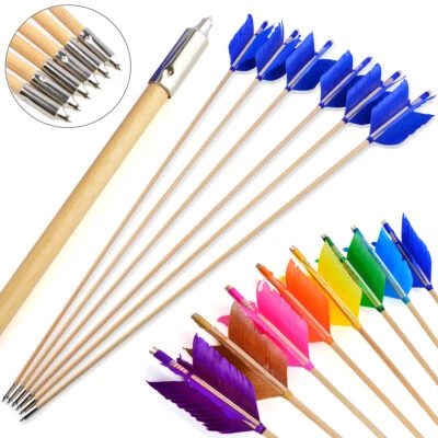31" Archery Wood Arrows Natural Feathers Traditional Recurve Bow Longbow Target - Image 1 of 4