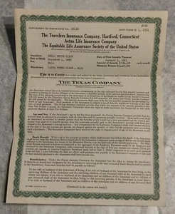 Vtg Travelers Insurance Company Hartford Conn Life Insurance Policy Letter 1951 - Picture 1 of 2