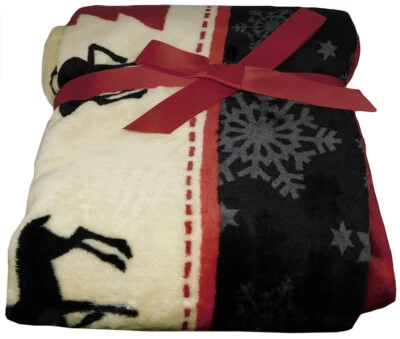 Snowflake Red MERRY Christmas Holiday 50x60 50"x60" Plush Fleece Blanket Throw - Image 1 of 3