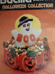VTG Bucilla Boo Basket Treat Candy Dish Halloween Ghost Kit 6035 Needle Point - Picture 1 of 4