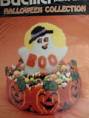 VTG Bucilla Boo Basket Treat Candy Dish Halloween Ghost Kit 6035 Needle Point - Image 1 of 4