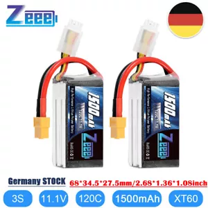 2x batteria Zeee 3S LiPo 11,1V 120C 1500mAh XT60 per RC drone aereo auto - Foto 1 di 9