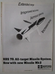 10/1989 PUB BOFORS NOBEL INDUSTRIES RBS 70 MISSILE SYSTEM MK2 ORIGINAL AD - Picture 1 of 1