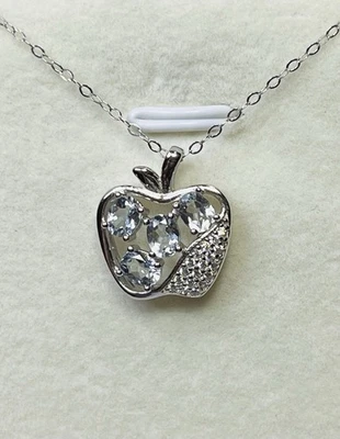 Collar Colgante Manzana Aguamarina Azul Santa María Natural Plata de Ley 925 Foto 1 de 4