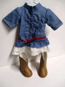 American Girl Doll Truly Me Western Chambray Outfit Denim Dress & Tan Boots *EuC - Picture 1 of 5
