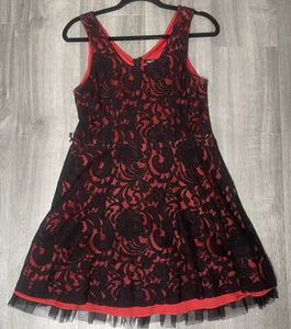 Rue 21 Dress Young Women Size Large Black Lace Red Lined Romantic Goth Retro - Picture 1 of 6