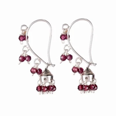 Pendientes Jhumka de plata 925 granate cuentas redondas alambre en plata para mujer FU-0421 Foto 1 de 4