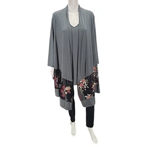 Susan Graver Haftowany płynny kardigan z dzianiny z top zestawem 2X Plus Size Szary - Zdjęcie 1 z 16