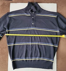 Vtg Callaway Golf Nordstrom 100% Wool Knit Striped Polo Shirt M Navy Yellow - Picture 1 of 12