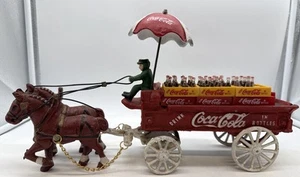 Vintage 1970er Gusseisen Coca-Cola Pferdewagen Regenschirm Flaschenetuis 14 Zoll - Bild 1 von 16
