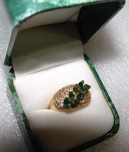 estate 14k YG marquis Emerald & Pave STYLE Set Diamonds dome Ring Size 6.25/HD - Picture 1 of 12
