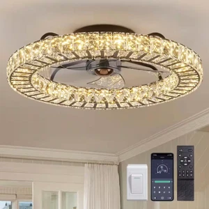 Pacific Core 22" LED Smart Fandelier Flush Mount Ceiling Fan Crystal Light Remot - Picture 1 of 10