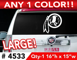 WASHINGTON REDSKINS "INDIAN" LARGE DECAL STICKER 16" x 15" ANY 1 COLOR - Picture 1 of 2