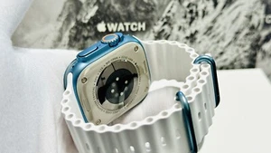Metallic Blue Apple Watch ULTRA 3 49mm Titanium Custom Anodized Blue White Ocean - Picture 1 of 14