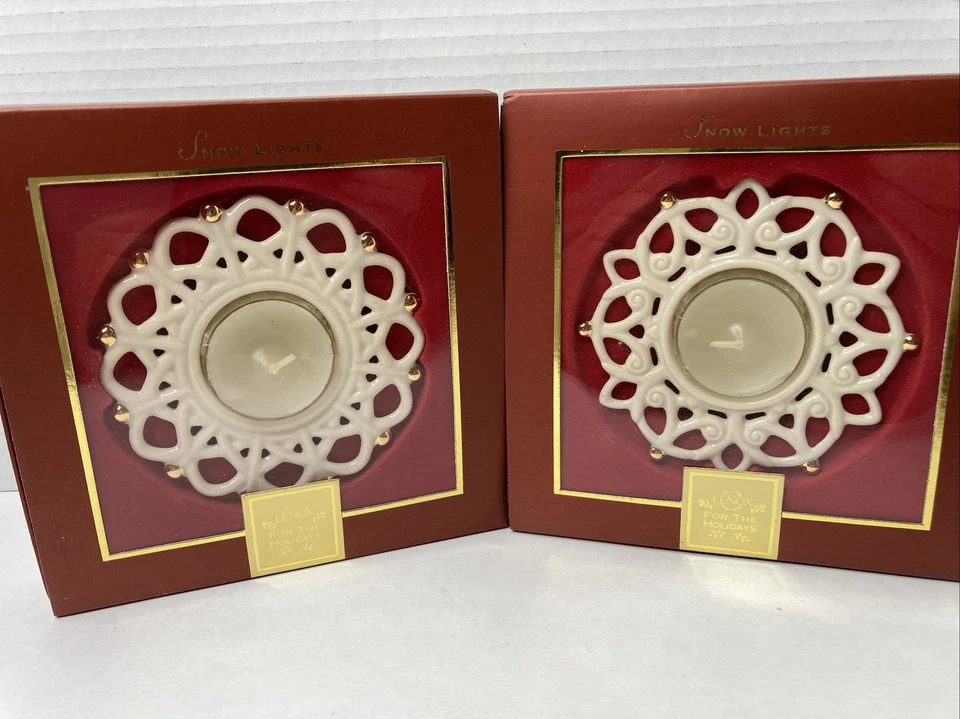 Lenox Snow Lights - Holidays Porcelain Tea light Votive Candle Holder Gold Trim