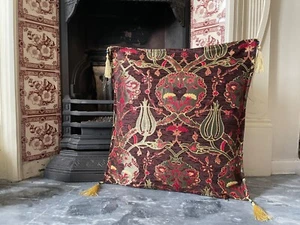 Brown Chenille Cushion Cover 40x40cm, Tulip & Pomegranate Pattern, Ottoman Style - Picture 1 of 12